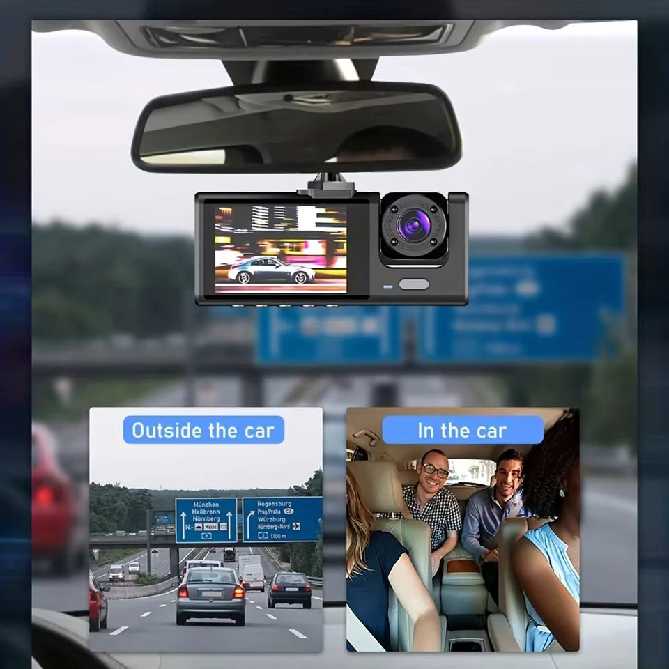 1080P 3-Camera Dash Cam – IR Night Vision, Loop Recording & 2" IPS Screen DVR