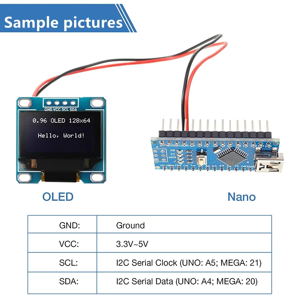 0.96" OLED Display Module 128x64 I2C SSD1306 LCD Screen for Arduino (1-10PCS)
