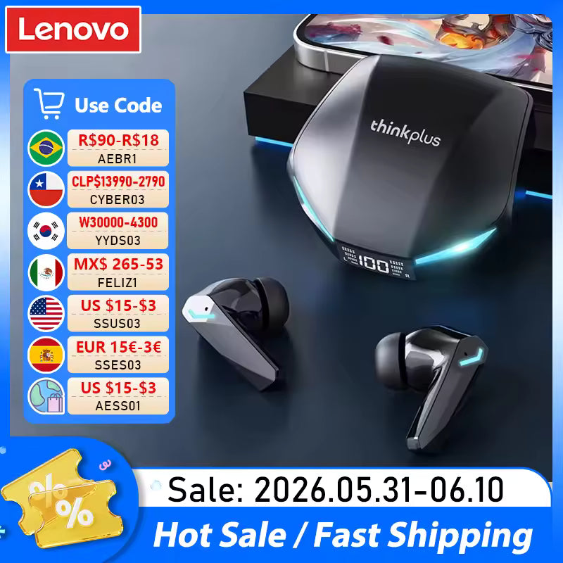 Lenovo XT53 Wireless Bluetooth 5.4 Earbuds with LED Display, Waterproof Design & Low Latency Gaming Mode