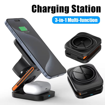 3-in-1 Foldable Magnetic Wireless Charger Stand for iPhone, Apple Watch & AirPods Pro