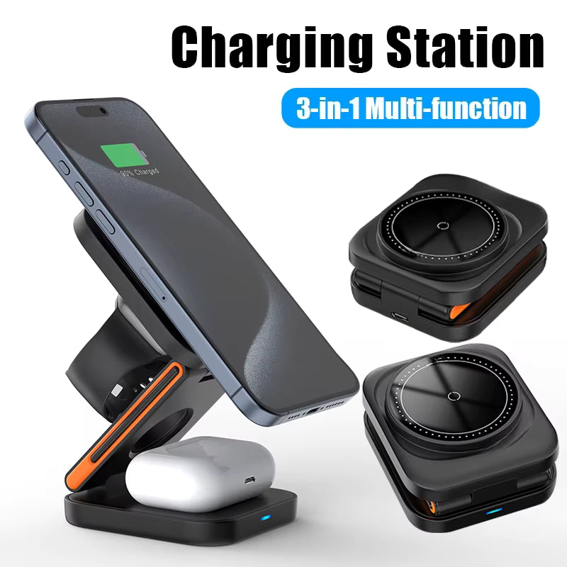3-in-1 Foldable Magnetic Wireless Charger Stand for iPhone, Apple Watch & AirPods Pro