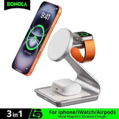 Bonola 3-in-1 Magnetic Wireless Charger 30W for iPhone, Apple Watch & AirPods Pro