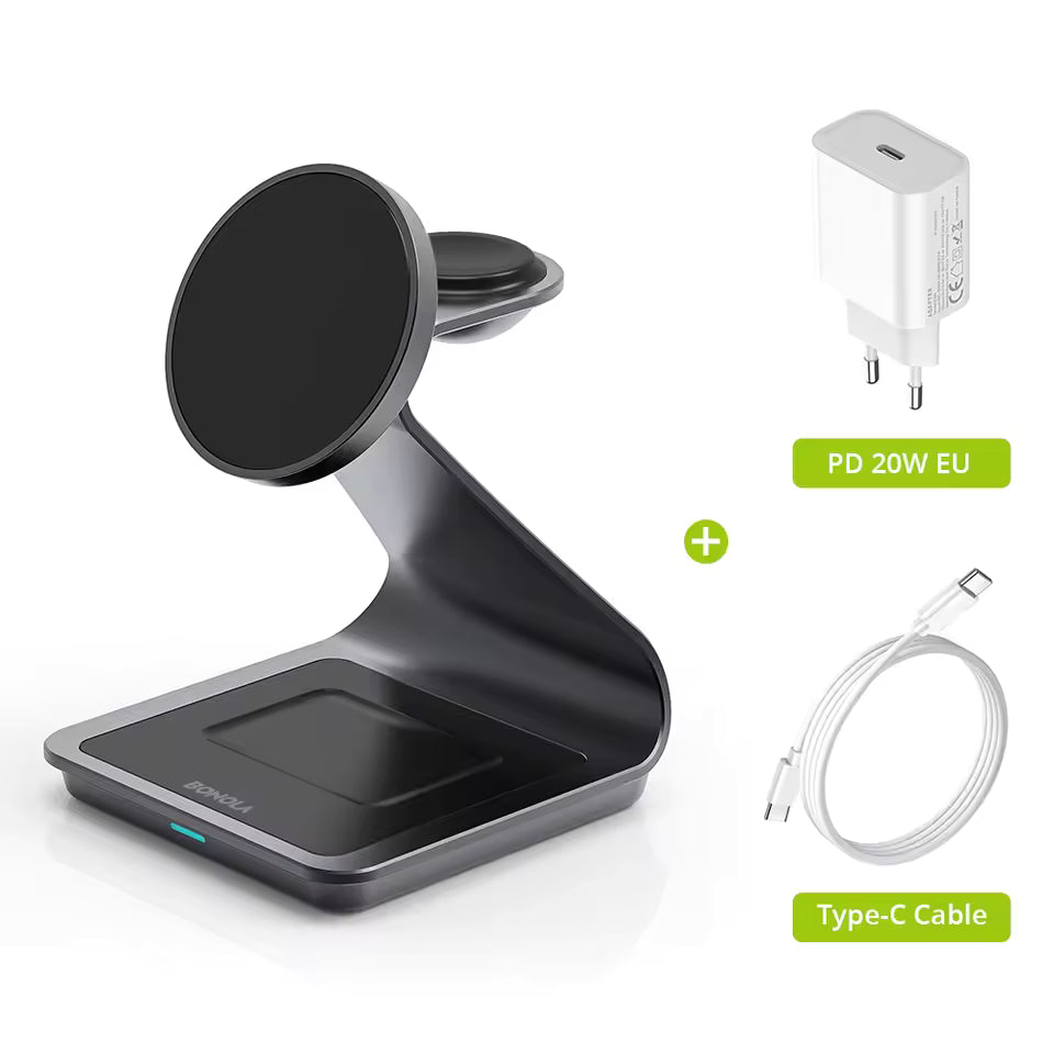 Bonola 3-in-1 Magnetic Wireless Charger 30W for iPhone, Apple Watch & AirPods Pro