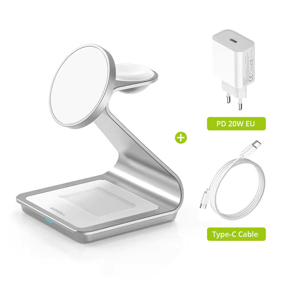 Bonola 3-in-1 Magnetic Wireless Charger 30W for iPhone, Apple Watch & AirPods Pro