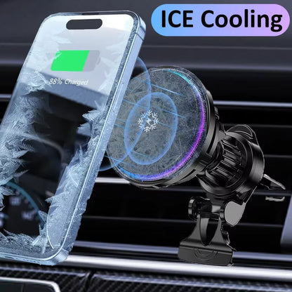 Magnetic Wireless Car Charger with Ice Cooling for iPhone 17/16/15/14/13 Pro Max MagSafe Car Mount
