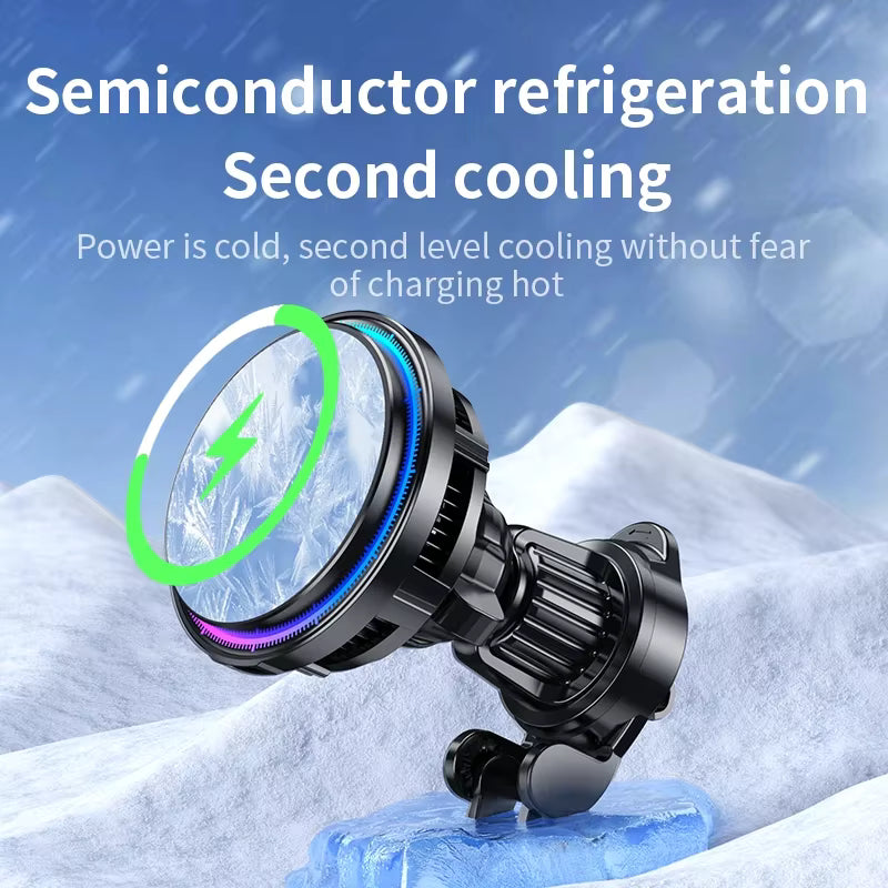 Magnetic Wireless Car Charger with Ice Cooling for iPhone 17/16/15/14/13 Pro Max MagSafe Car Mount