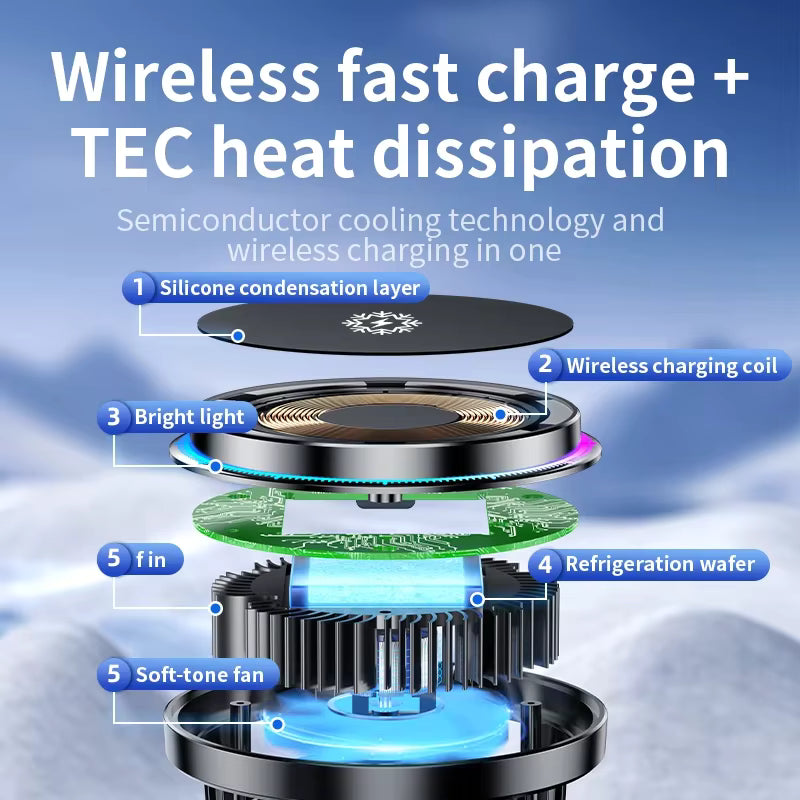 Magnetic Wireless Car Charger with Ice Cooling for iPhone 17/16/15/14/13 Pro Max MagSafe Car Mount