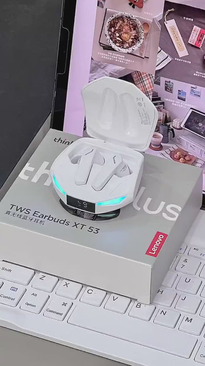 Lenovo XT53 Wireless Bluetooth 5.4 Earbuds with LED Display, Waterproof Design & Low Latency Gaming Mode