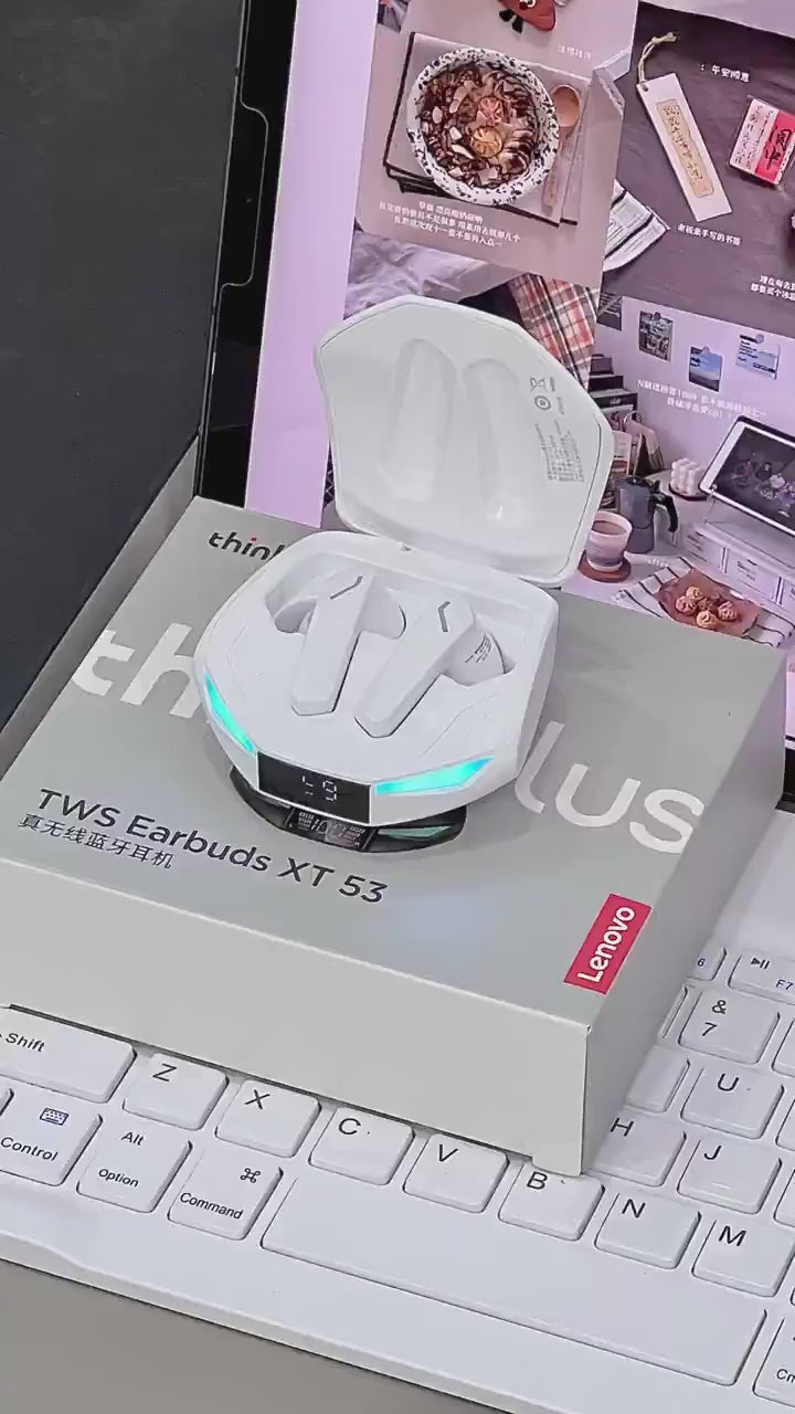 Lenovo XT53 Wireless Bluetooth 5.4 Earbuds with LED Display, Waterproof Design & Low Latency Gaming Mode